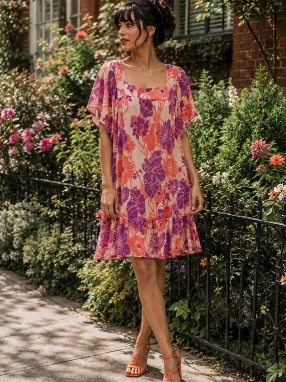 H&M Square Neck Flutter Sleeve Dress